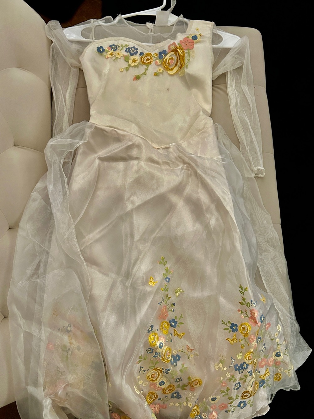 Disney Live Action Cinderella Ivory Floral Embroidered Tulle Dress